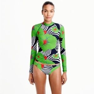 J. CREW Ratti Striped Floral Rashguard Rash Guard Swimwear Swimsuit S/M